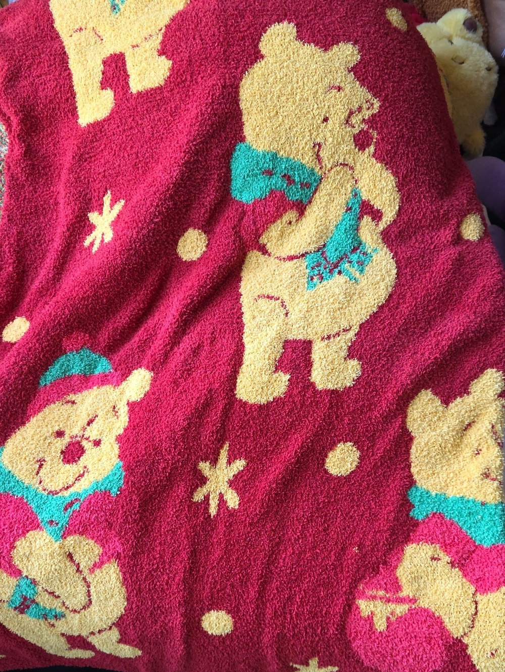 Disney Winnie the Pooh Red Yellow Teal Holiday Throw Blanket